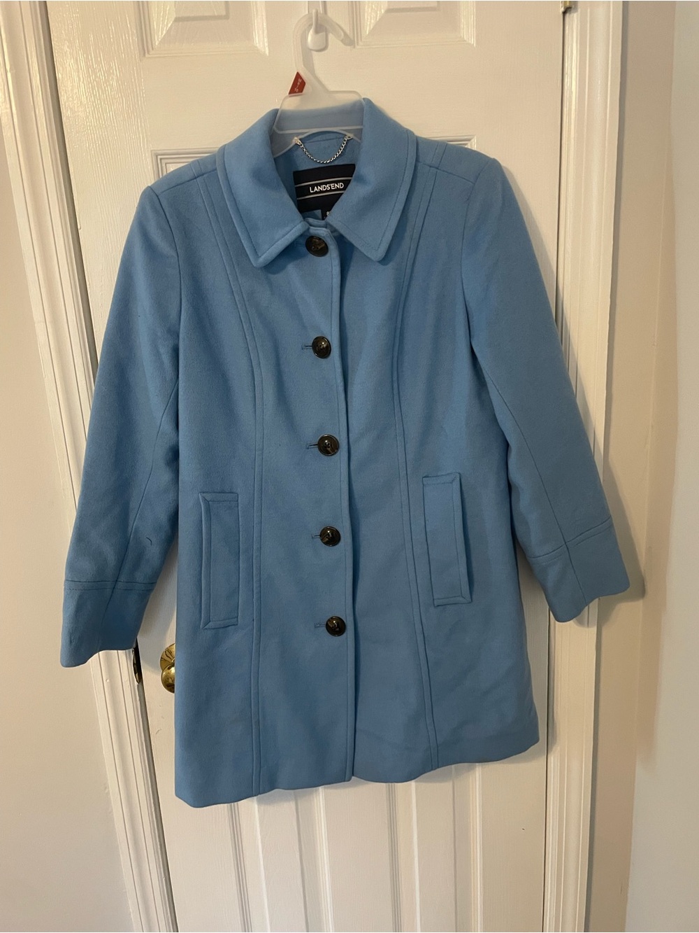 Lands' End Sky Blue Single-Breasted Wool Blend Pea Coat Long Size 8p